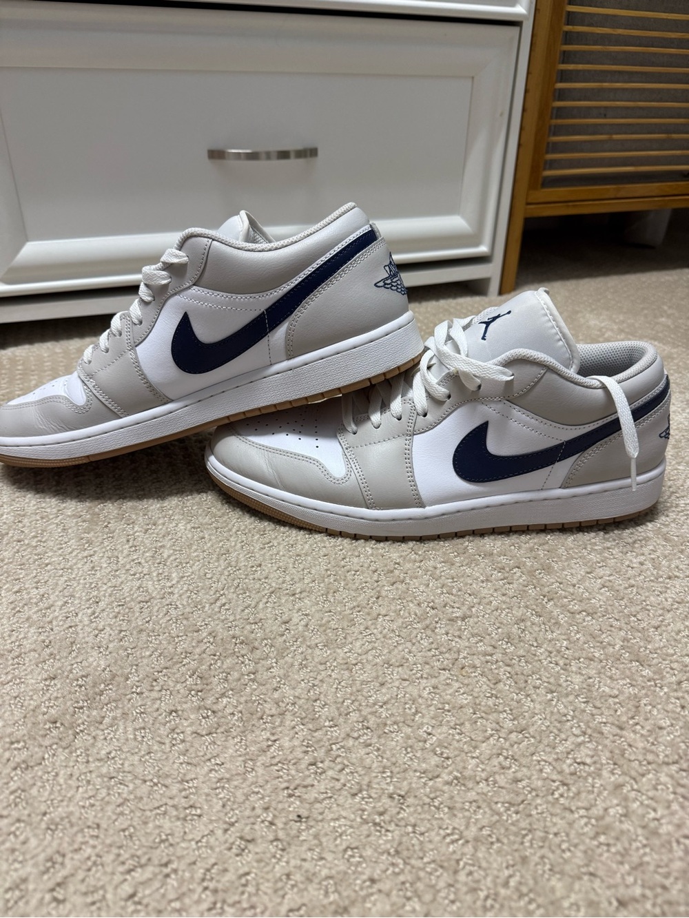 Nike Air Jordan Dunk low Sneakers — White & Light Gray with Navy - Picture 4 of 7